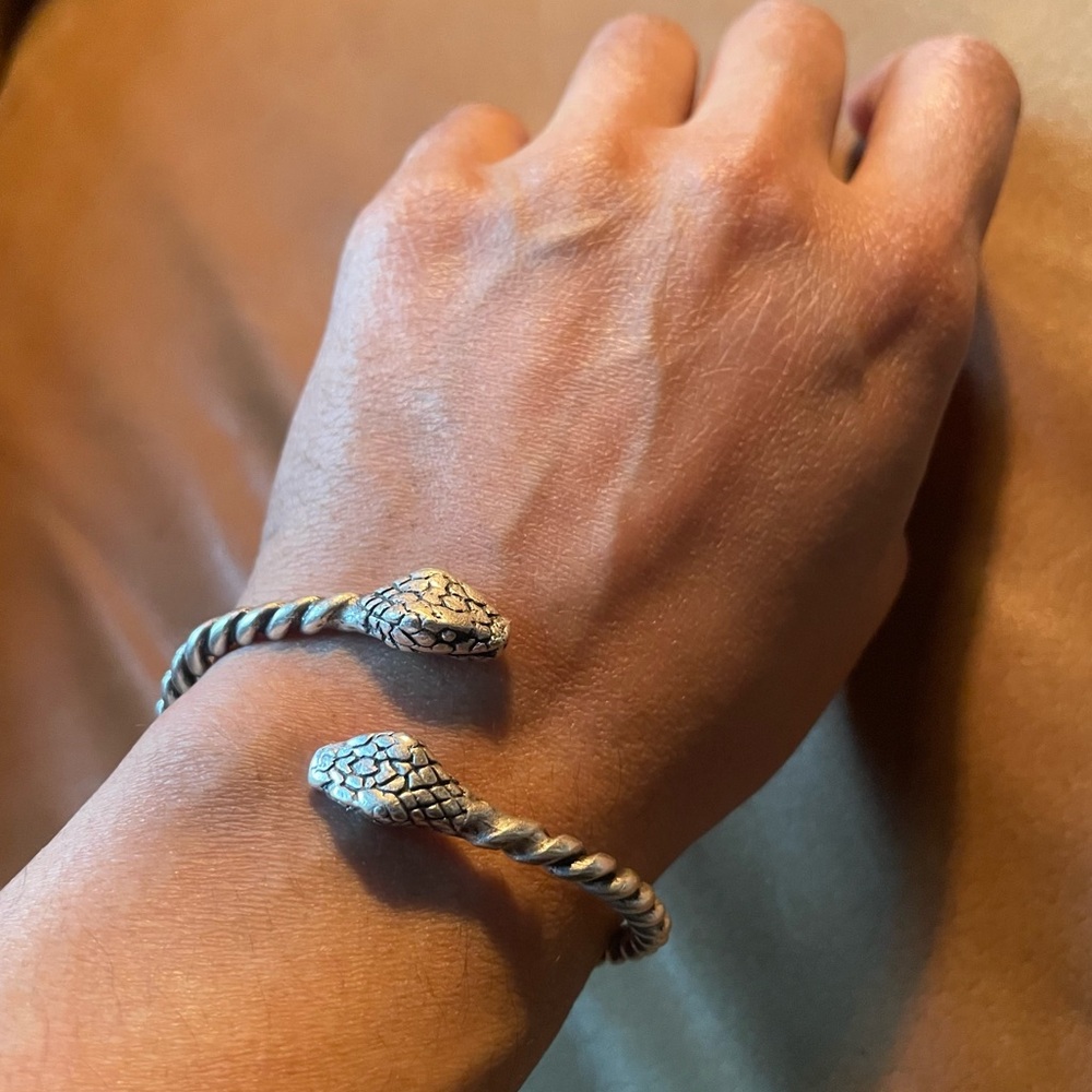 Snake braided rope two headed snake cuff bangle bracelet boho silver animal - Picture 3 of 7